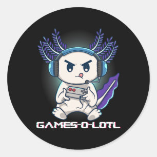 Adesivo Redondo Axolotl Jogando Jogos de Vídeo Console Gamesolotl