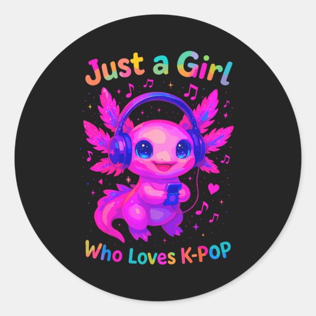 Adesivo Redondo Axolotl Just A Girl Who Loves K-p  (Frente)