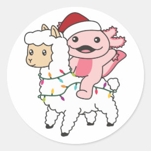 Adesivo Redondo Axolotl Llama Alpaca Animais de inverno