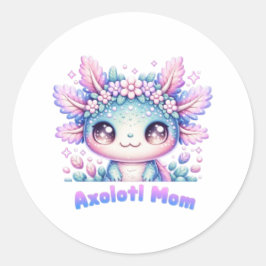 Adesivo Redondo Axolotl Mom Cute Kawaii Axolotl Flower Crown Stick