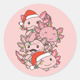 Adesivo Redondo Axolotl Natal Árvore Animais de Natal Axolots