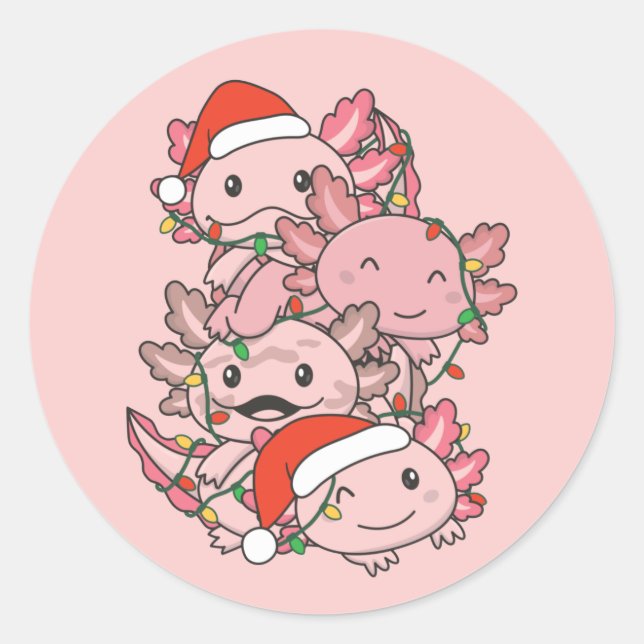 Adesivo Redondo Axolotl Natal Árvore Animais de Natal Axolots (Frente)
