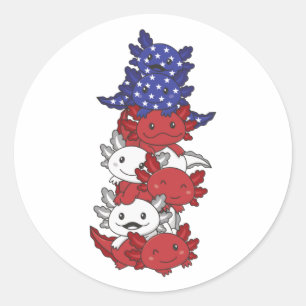 Adesivo Redondo Axolotl Para O Quarto De Julho Usa Flag Axolotls
