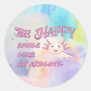 Adesivo Redondo Axolotl Poster - Seja feliz e sorria