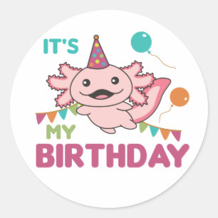 Adesivo Redondo Axolotl quer que seja meu Aniversário.
