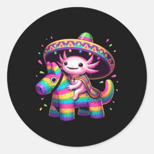 Adesivo Redondo Axolotl Riding Pinata Cinco De Mayo Sombrero Ponch