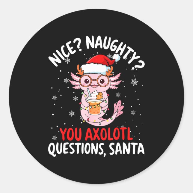 Adesivo Redondo Axolotl Santa Hat Axolotl Questions Christmas Boys (Frente)