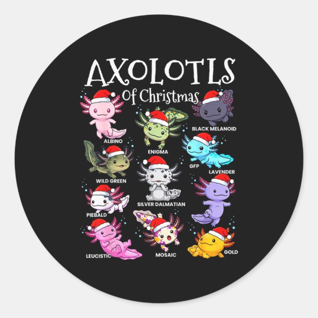 Adesivo Redondo Axolotls Santa Hat Christmas Pajama Cute Animal Ax (Frente)