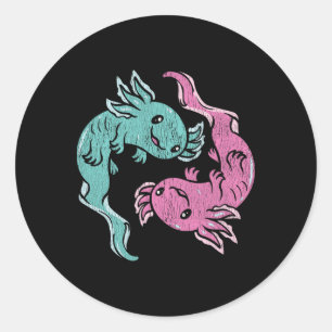 Adesivo Redondo Axolotls Yin Yang - Salamandra Mexicana Fofa Medit