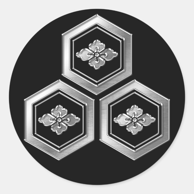 Adesivo Redondo Azai Clan Kamon Silver Chrome (Frente)