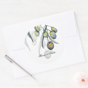 Adesivo Redondo Azeite Artístico Pintado à Mão Aquarela