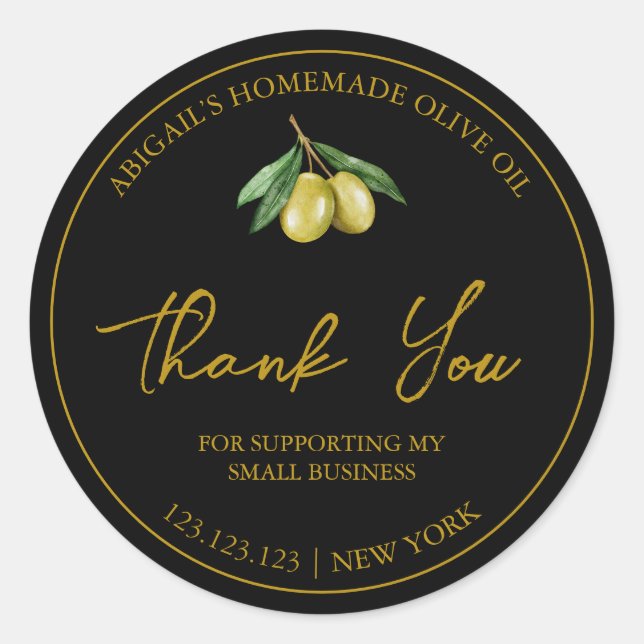 Adesivo Redondo Azeite De Azeite Simples E Homemado Obrigado Rótul (Frente)