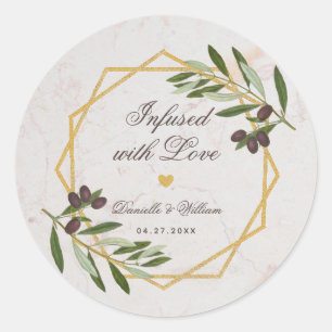 Adesivo Redondo Azeite Infuso com Favor de Casamento Foliar de Amo