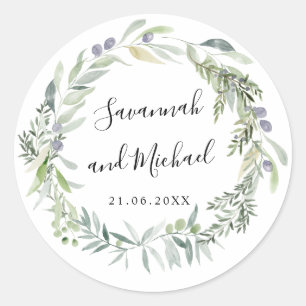 Adesivo Redondo Azeitona delicada e folhas pintadas que wedding o