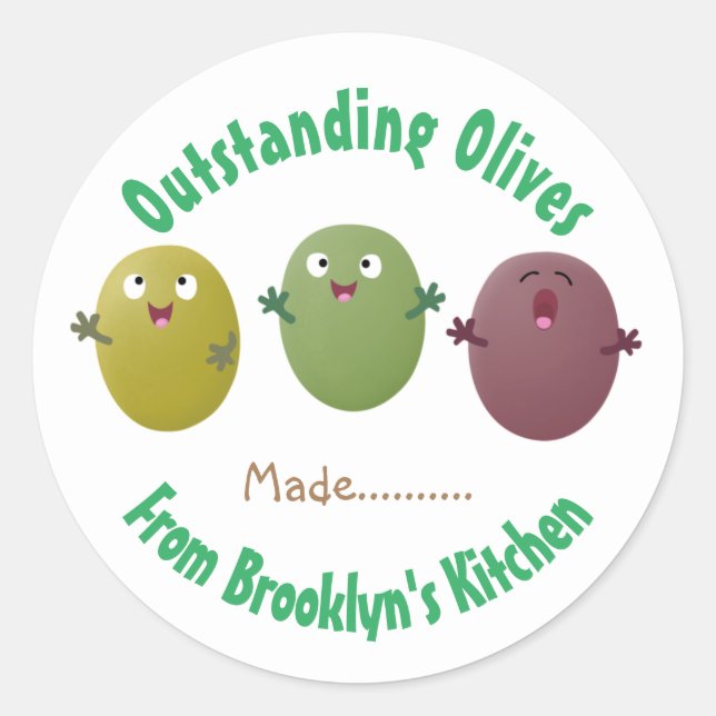 Adesivo Redondo Azeitona doce conserva cartoon de picles (Frente)