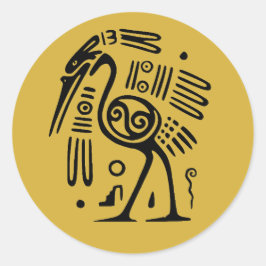 Adesivo Redondo Aztec Black Heron em Estilo Mexicano Dourado