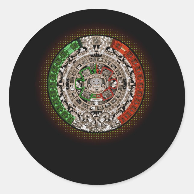 Adesivo Redondo Aztec Calendar Sun Stone Mexican Art Carving (Frente)