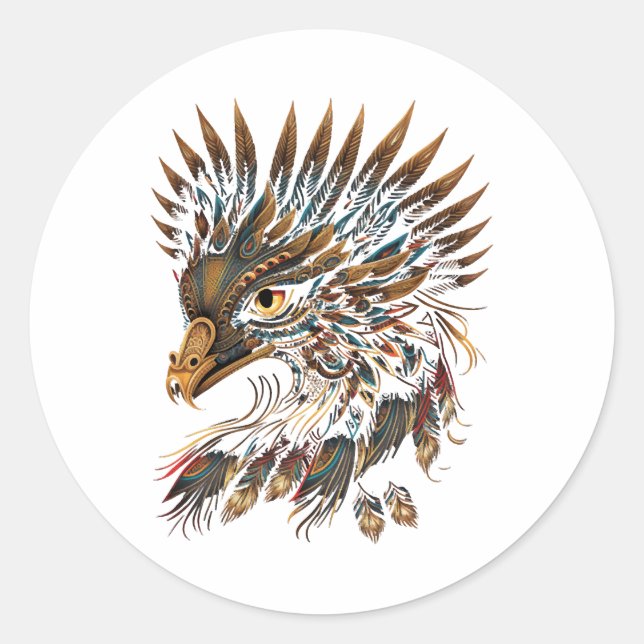 Adesivo Redondo Aztec Ouro Eagle Azteca Indígenas Art Mexicano (Frente)