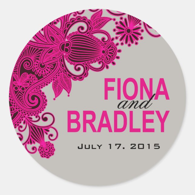 Adesivo Redondo Aztec Paisley - cinza de fuschia (Frente)