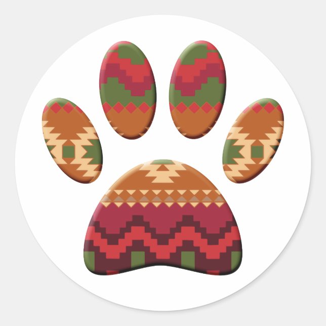 Adesivo Redondo Aztec Patterno Cachorro Paw (Frente)