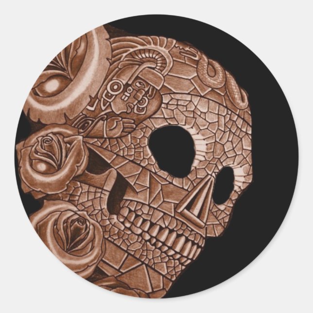 ADESIVO REDONDO AZTEC SKULL (Frente)