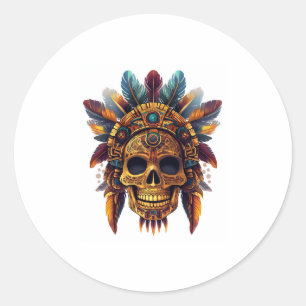 Adesivo Redondo Aztec Skull Relic