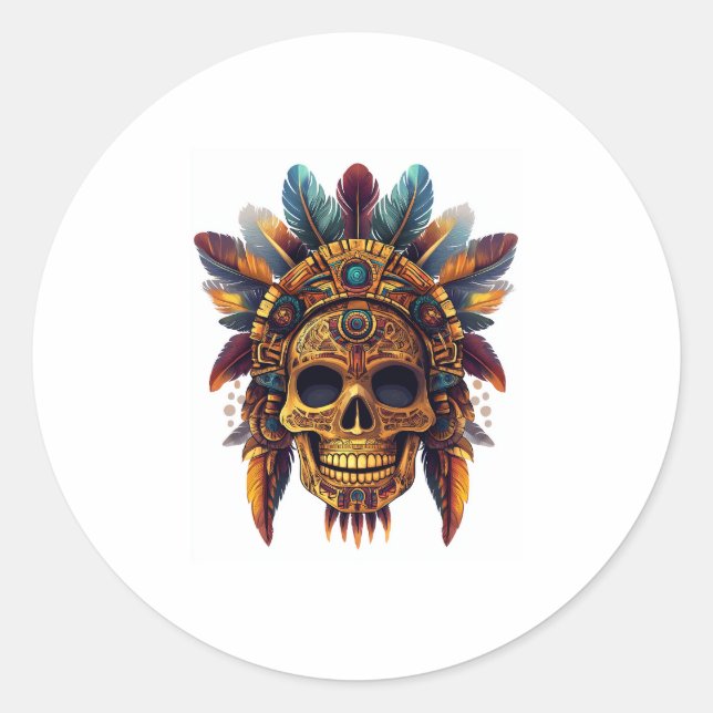 Adesivo Redondo Aztec Skull Relic (Frente)