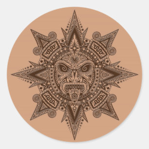 Adesivo Redondo Aztec Sun Mask Brown