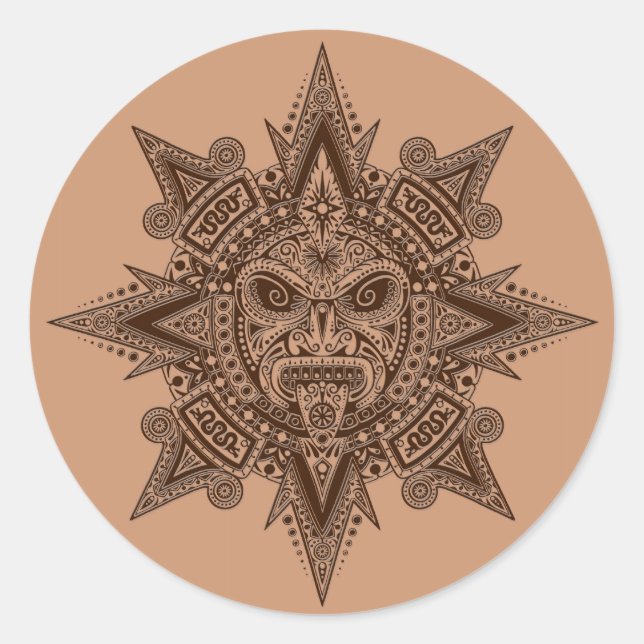 Adesivo Redondo Aztec Sun Mask Brown (Frente)