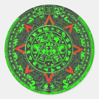 Adesivo Redondo Aztec Sun Stone Green Design