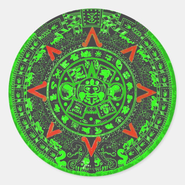 Adesivo Redondo Aztec Sun Stone Green Design (Frente)