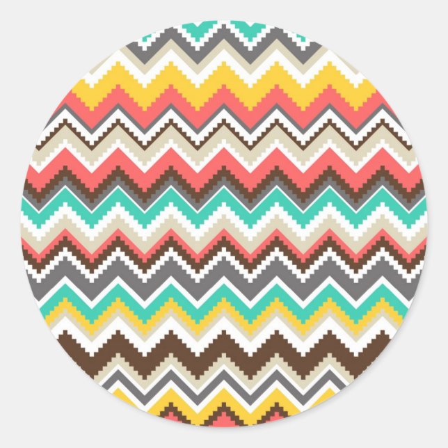 Adesivo Redondo Aztec Tribal Chevron ZigZag Stripes Coloridas (Frente)