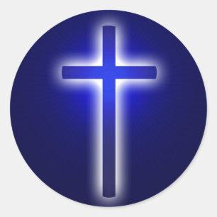 Adesivo Redondo Azuis marinhos cristãos religiosos da cruz do