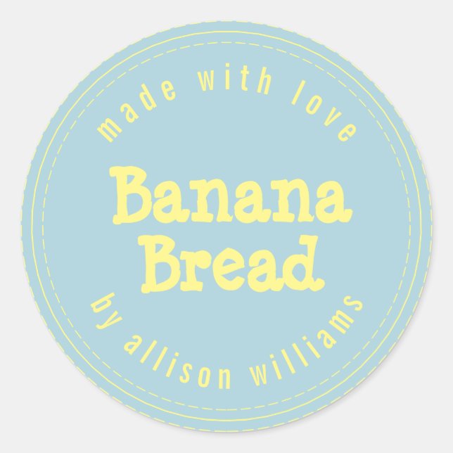 Adesivo Redondo Azul Amarelo-Pão-de-Banana moderna caseira (Frente)