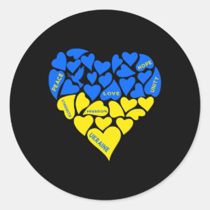 Adesivo Redondo Azul Amarelo Paz Pombo Coração Ucrânia Esperança A