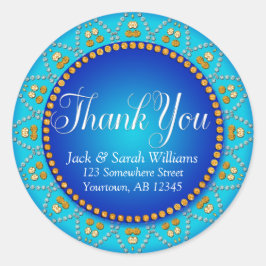 Adesivo Redondo Azul Aqua Sun Casamento Favor Obrigado Sticker