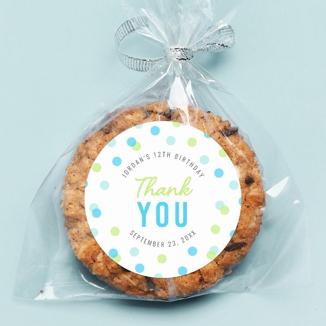 Adesivo Redondo Azul Aqua Verde Confetti Aniversário Obrigado (Criador carregado)