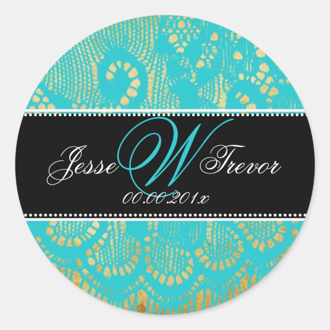Adesivo Redondo Azul-aqua-vintage lace aqua PixDezines (Frente)