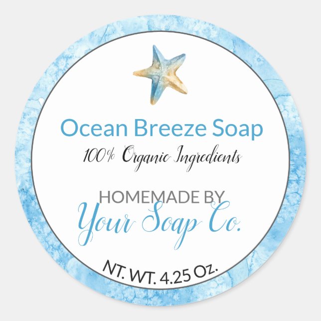 Adesivo Redondo Azul Aquaidro Frio Praia Sabão Físico (Frente)