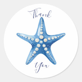 Adesivo Redondo Azul Aquarela Starfish Obrigado