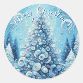 Adesivo Redondo Azul-árvore de Natal Impressionante e Impressionan