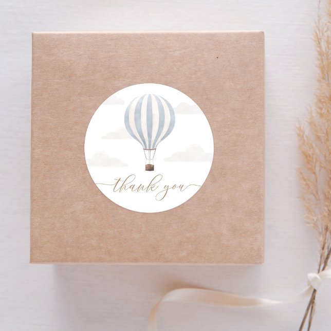 Adesivo Redondo Azul Balão de Ar Quente Aniversário (Criador carregado)