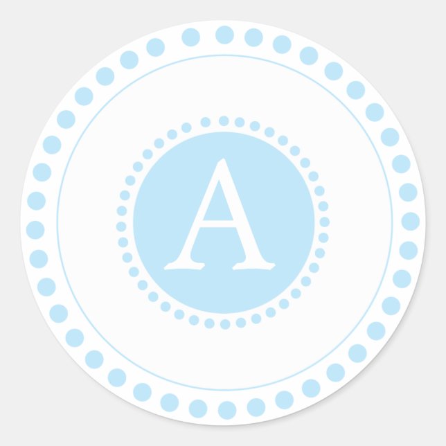 Adesivo Redondo Azul-bebê - selos de envelopes monogramas (Frente)