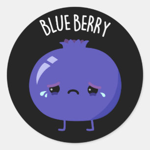 Adesivo Redondo Azul Berry Funny Blueberry Pun Dark BG