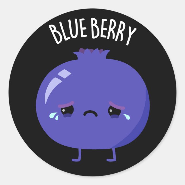 Adesivo Redondo Azul Berry Funny Blueberry Pun Dark BG (Frente)
