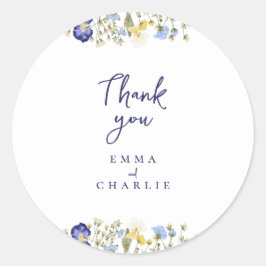 Adesivo Redondo Azul botânico Boho Flores Selvagens Casamento russ