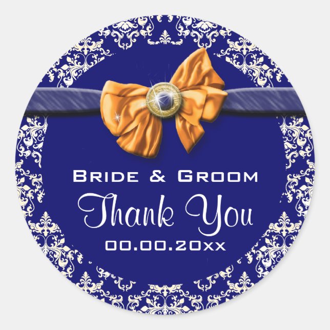 Adesivo Redondo Azul-branco-damasqueiro-laranja-elegante (Frente)