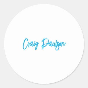 Adesivo Redondo Azul Branco Seu Nome Calliografia Minimalista Excl