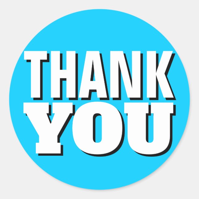 Adesivo Redondo Azul Brilhante Obrigado Simples (Frente)