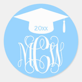 Adesivo Redondo Azul Céu Wt Videira Script Monograma Graduação DIY